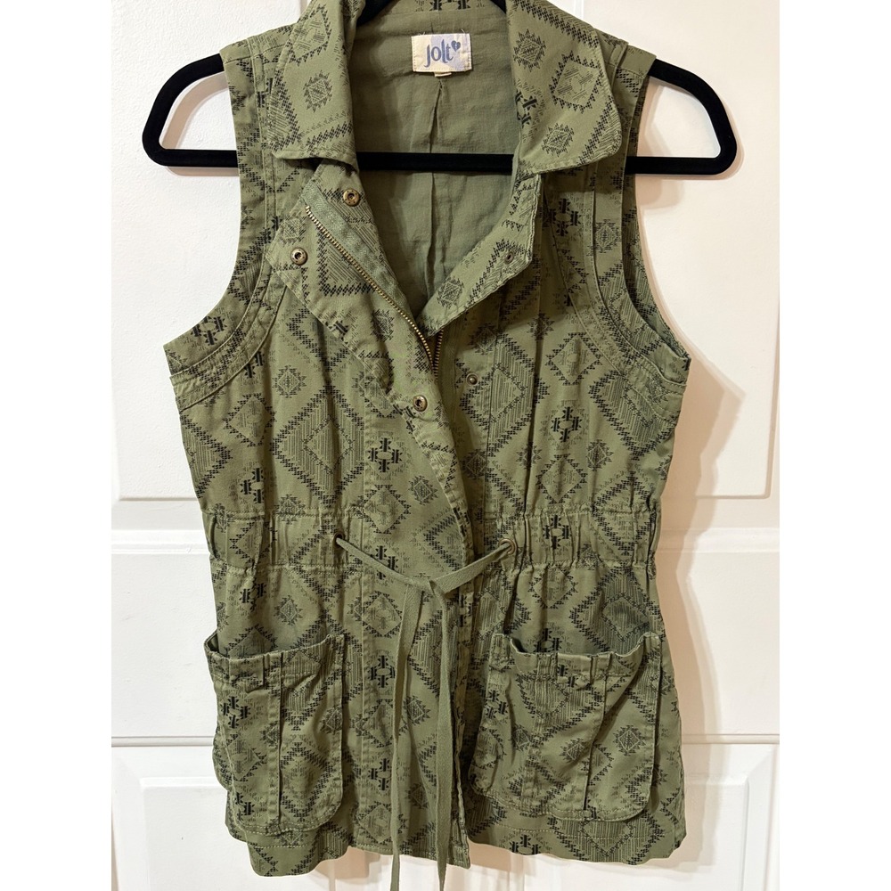Jolt | Utility Military Vest Tribal Geometric Print | Small || Olive Green|